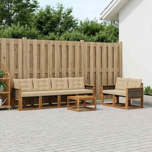 Комплект дивани за открито 7 pcs Натурален и Бежов