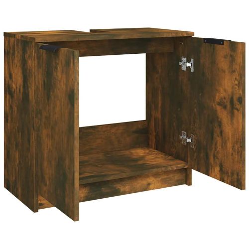 Шкаф за баня, опушен дъб, 64,5x33,5x59 см, инженерно дърво