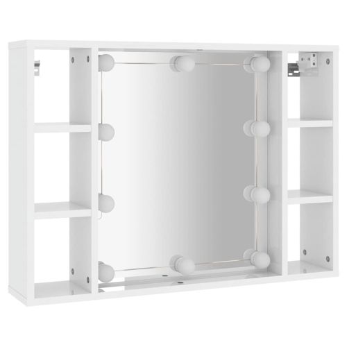 Огледален шкаф с LED, бял гланц, 76x15x55 см