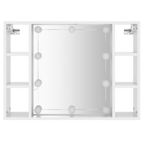 Огледален шкаф с LED, бял гланц, 76x15x55 см