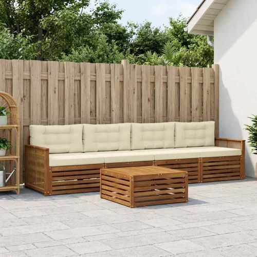 Комплект дивани за открито 5 pcs Натурален и Крема