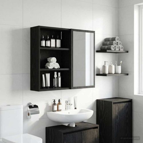 Банен стенен шкаф с рафт Черен Дъб 40 x 16 x 62,5 см