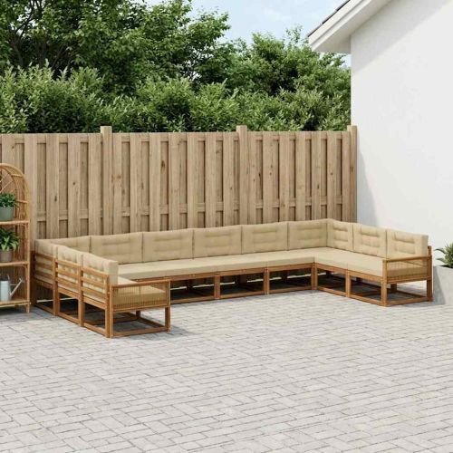 Комплект дивани за открито 10 pcs Натурален и Бежов