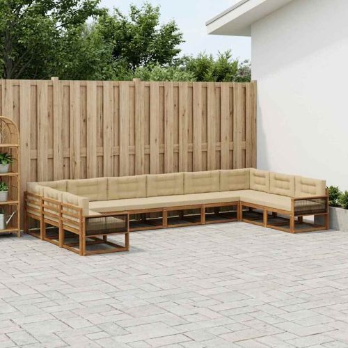 Комплект дивани за открито 10 pcs Натурален и Бежов