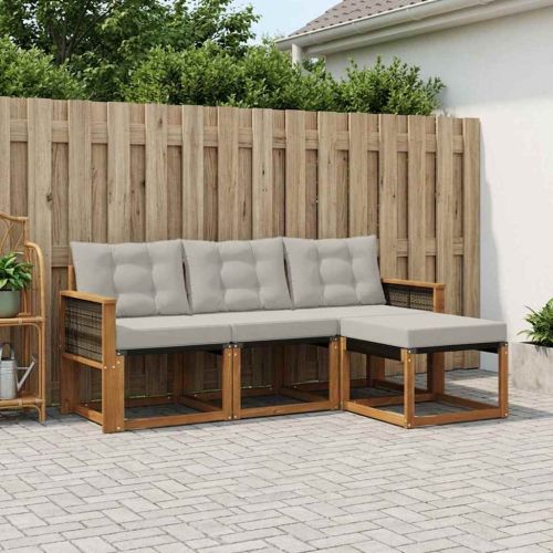 Комплект дивани за открито 4 pcs Натурално и светлосиво