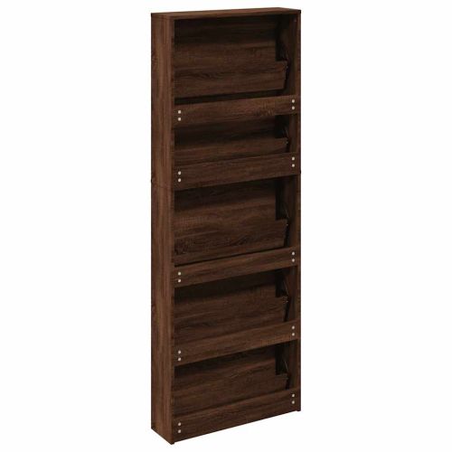 Шкаф за обувки с огледало, 5 нива, кафяв дъб, 63x17x169,5 см