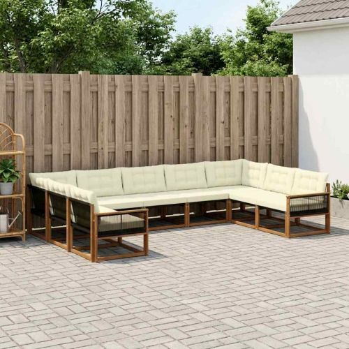 Комплект дивани за открито 9 pcs Натурален и Крема