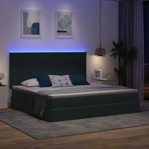 Легло с място за съхранение и LED Тъмен зелен 200 x 200 cm