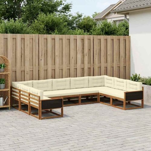 Комплект дивани за открито 9 pcs Натурален и Крема