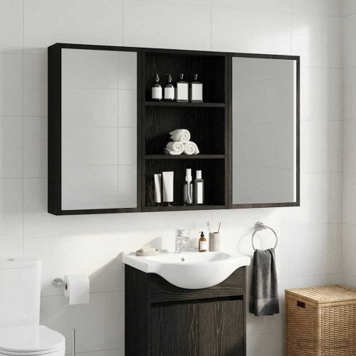 Банен стенен шкаф с рафт Черен Дъб 40 x 14 x 70 см