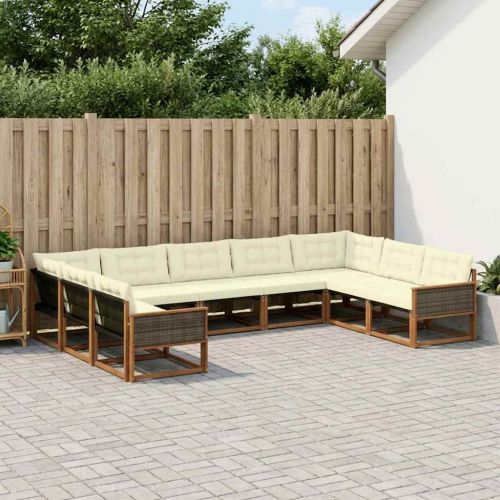 Комплект дивани за открито 9 pcs Натурален и Крема