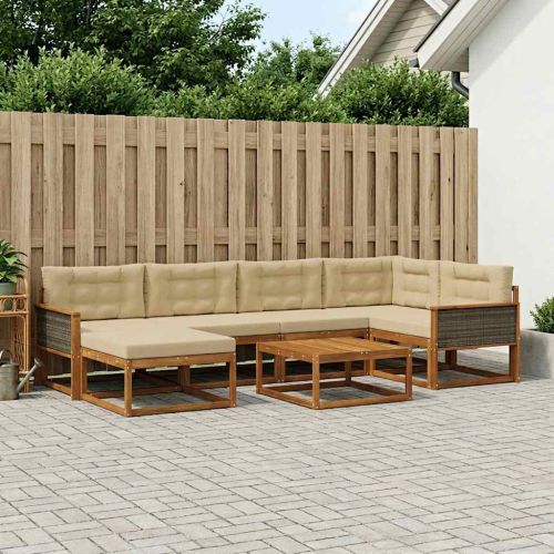 Комплект дивани за открито 7 pcs Натурален и Бежов