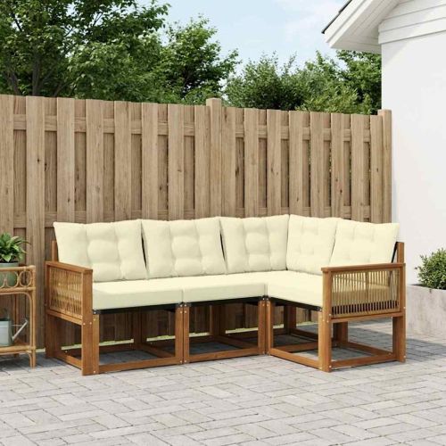 Комплект дивани за открито 4 pcs Натурален и Крема
