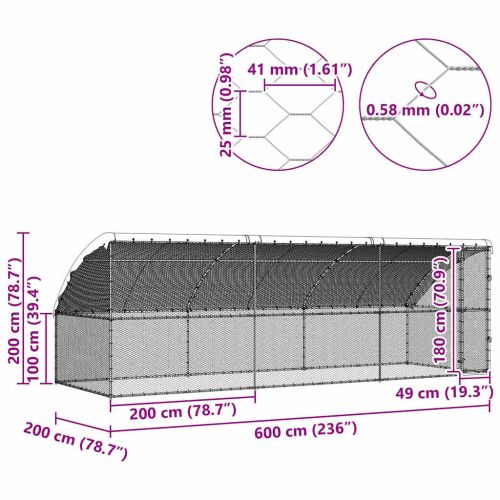 Клетка за пилета 3 pcs Сребрист 600 x 200 x 200 см