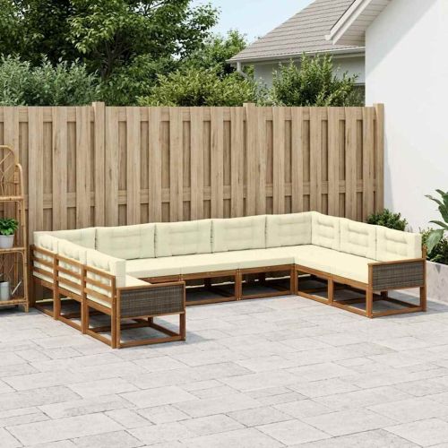 Комплект дивани за открито 9 pcs Натурален и Крема