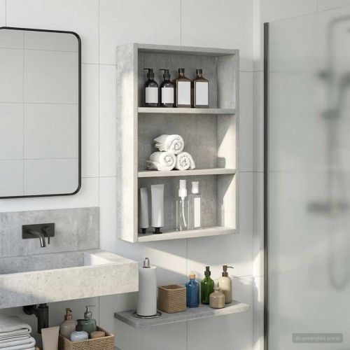 Банен стенен шкаф с рафт Бетонно Сиво 40 x 10 x 60,5 см