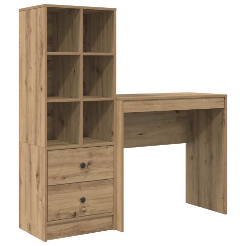 Бюро с чекмедже с рафт със съхранение 2 pcs Дъб
