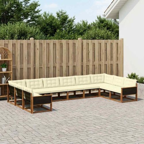 Комплект дивани за открито 10 pcs Натурален и Крема