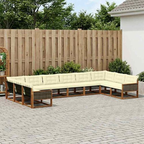 Комплект дивани за открито 10 pcs Натурален и Крема