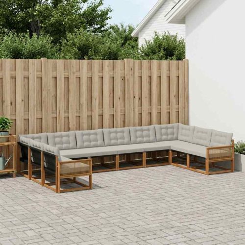 Комплект дивани за открито 10 pcs Натурално и светлосиво