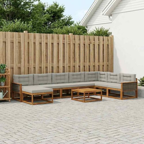 Комплект дивани за открито 9 pcs Натурално и светлосиво