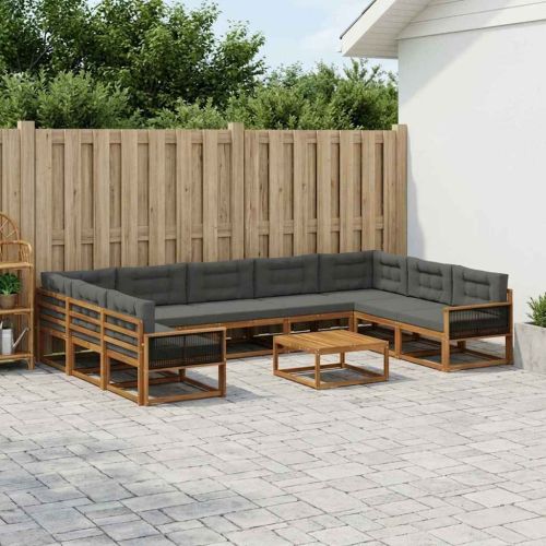 Комплект дивани за открито 10 pcs Натурален и Антрацит