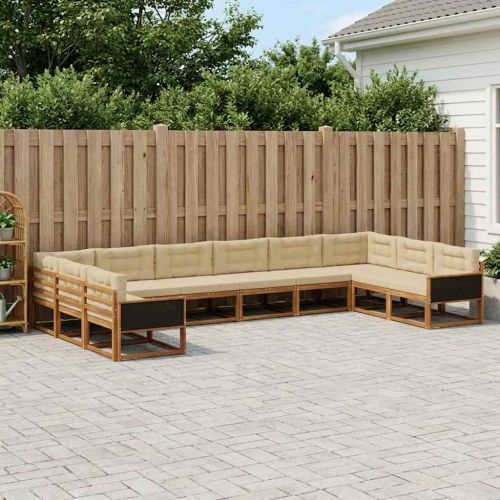 Комплект дивани за открито 10 pcs Натурален и Бежов