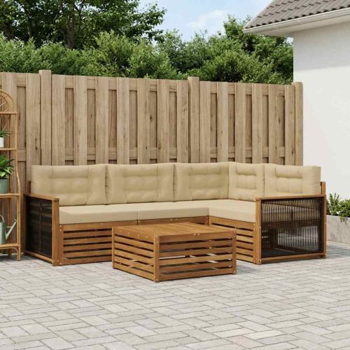 Комплект дивани за открито 5 pcs Натурален и Бежов