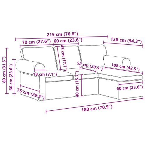Диван Черно 215 x 138 x 80 см текстил