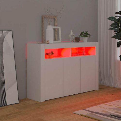 Сайдборд с LED светлини, бял, 80x35x75 см