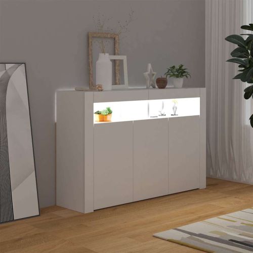 Сайдборд с LED светлини, бял, 80x35x75 см