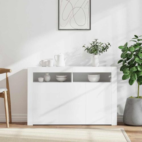 Сайдборд с LED светлини, бял, 80x35x75 см