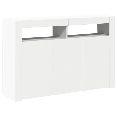 Сайдборд с LED светлини, бял, 80x35x75 см