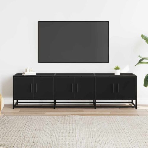 ТВ шкаф черен 150x35x41 cm Изработена дървесина и метал