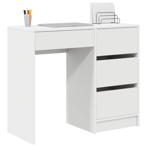 Бюро с чекмедже Бяло 90 x 37.5 x 75 см Инженерно дърво