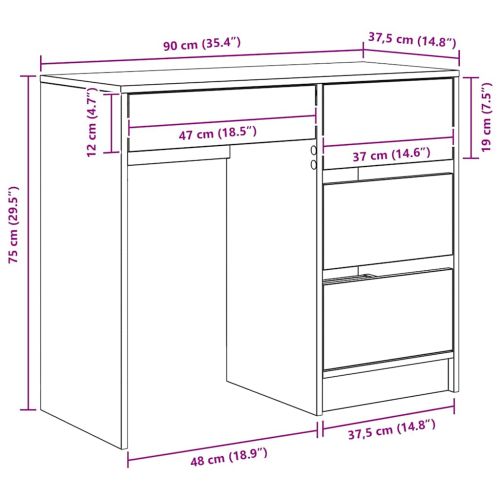 Бюро с чекмедже Бяло 90 x 37.5 x 75 см Инженерно дърво