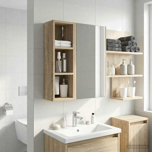 Банен стенен шкаф с рафт Сонома дъб 20 x 16 x 62,5 см