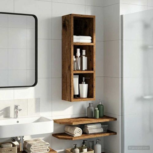 Банен стенен шкаф с рафт Старо дърво 20 x 16 x 62,5 см