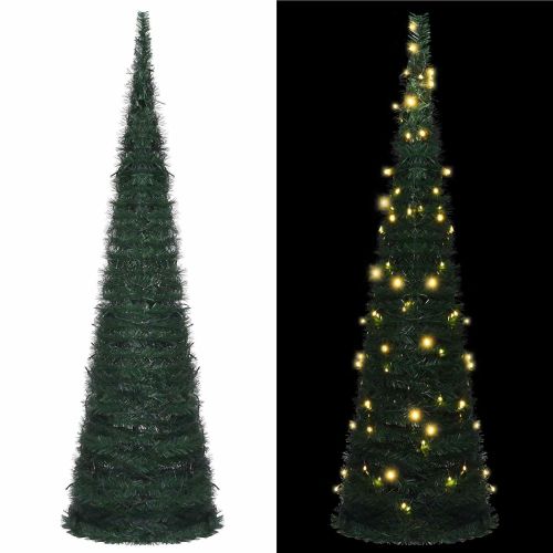 Коледно дърво with LED String Lights Зелен 150 x 150 cm ПВЦ