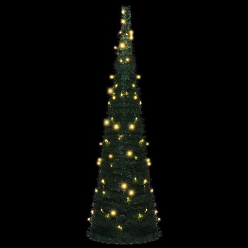 Коледно дърво with LED String Lights Зелен 150 x 150 cm ПВЦ
