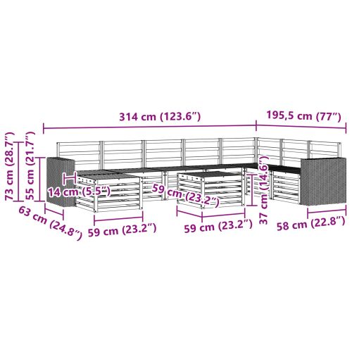 Комплект дивани за открито 9 pcs Натурално