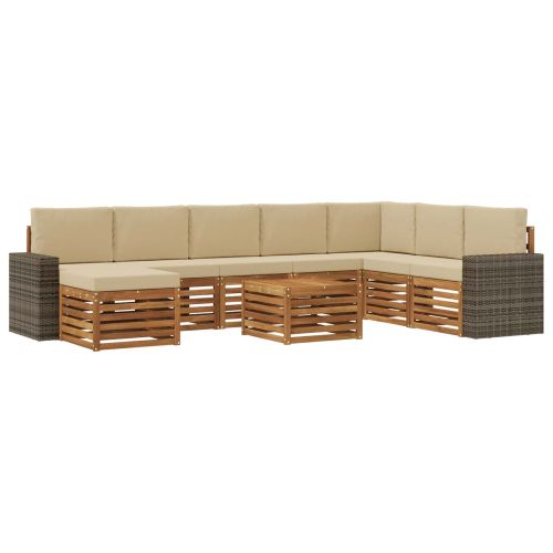 Комплект дивани за открито 9 pcs Натурален и Бежов