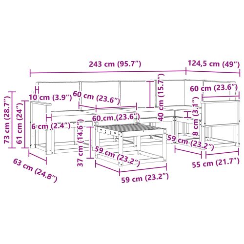 Комплект дивани за открито 6 pcs Натурален и Антрацит
