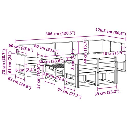 Комплект дивани за открито 9 pcs Натурално и светлосиво