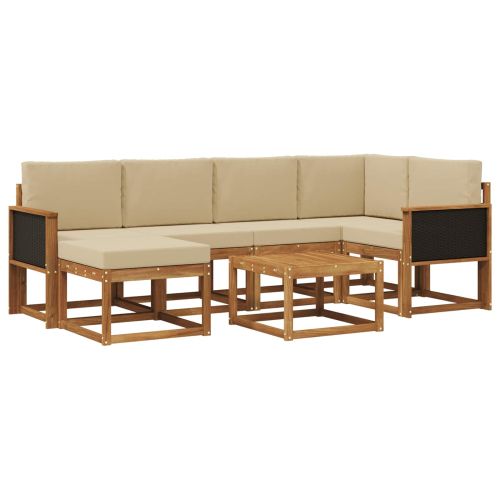Комплект дивани за открито 7 pcs Натурален и Бежов