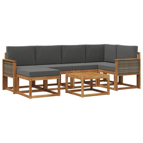 Комплект дивани за открито 7 pcs Натурален и Антрацит