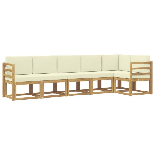 Комплект дивани за открито 6 pcs Бяло и кремаво Полиестер