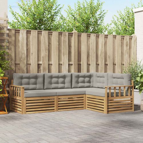Комплект дивани за открито 5 pcs Бяло и светлосиво Полиестер