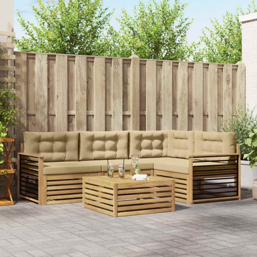 Комплект дивани за открито 6 pcs Бяло и Бежово Полиестер
