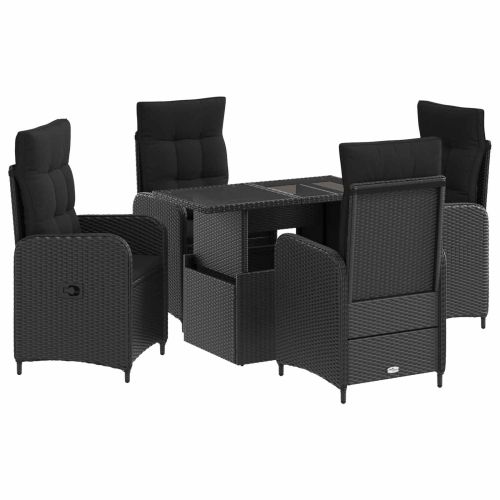 Комплект за хранене на открито 5 pcs Черно полиратан